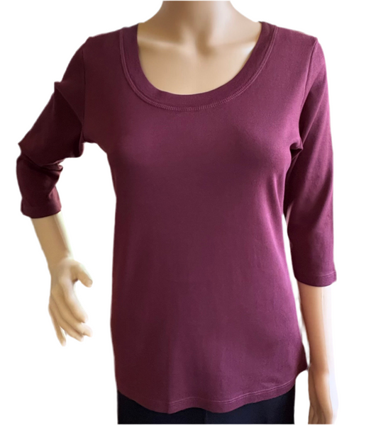 Solid Round-Neck Top - Mulberry