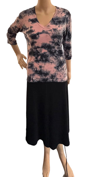 Crinkle Wash V- Neck - Pink/Black