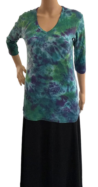 Botanical wash V-neck top - Purple/Turq/Lime