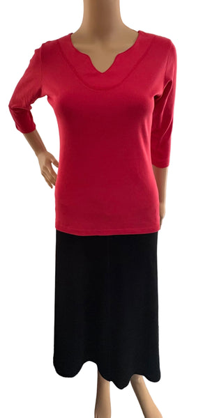 Solid Split V neck top - Red