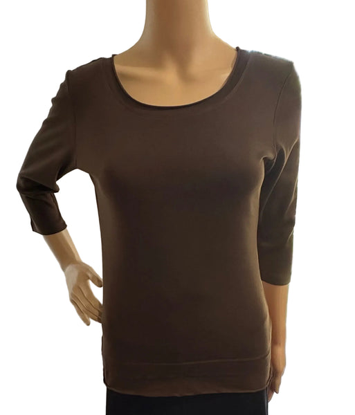 Solid Roll up Round-Neck Top - Clove