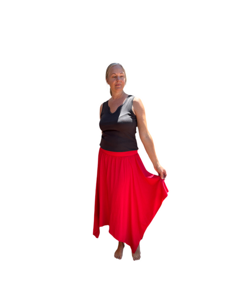 Skirt Mid Length Butterfly - Garment Dye Solid - Red