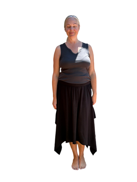 Skirt Mid Length Butterfly - Garment Dye Solid - Black