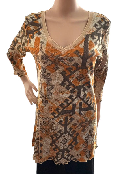 Nomadic Rug V neck Tunic - Brown/Rust/Cream Combo