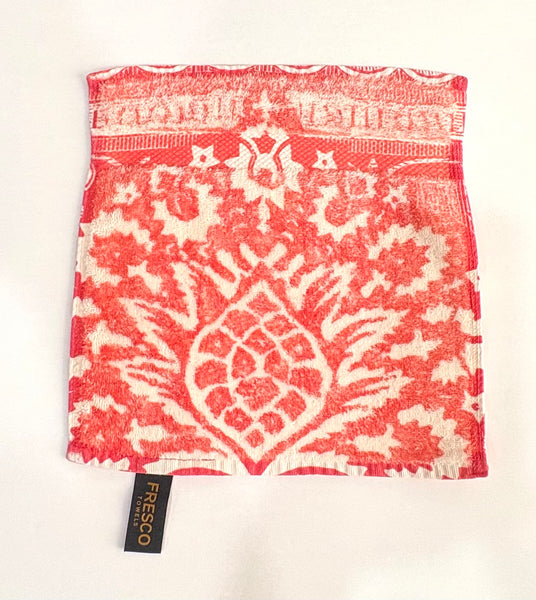 Fresco Towels- Bohemian Damask Coral/White - Washcloth