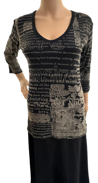 S size only - Art Nouveau V neck - Black