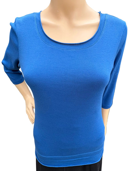 Solid Roll up Round-Neck Top - Cobalt