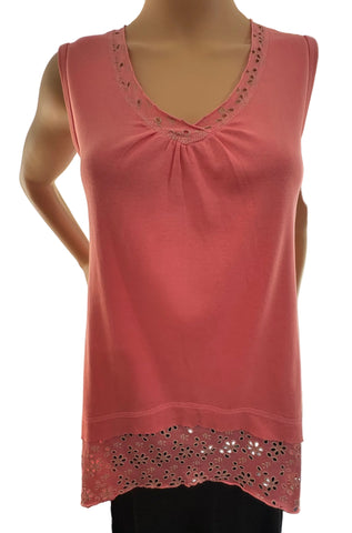 Floral Lace Solid sleeveless V neck Tunic - Rose