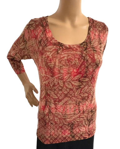 Lattice Rose peperprint - Scoop neck - Brown/Coral Combo