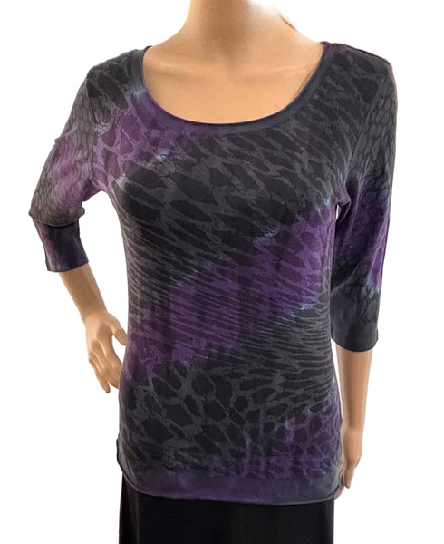 Leopard Stripes Roll up round-neck - Charcoal/Purple