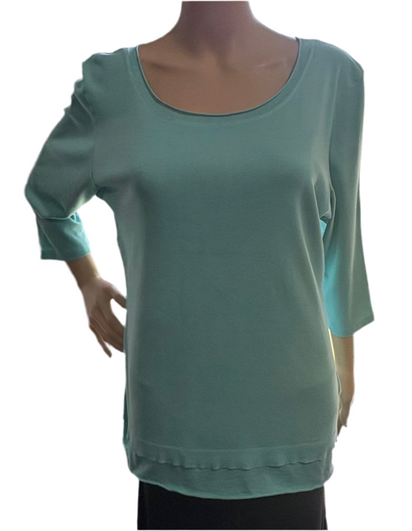 Solid Roll up Round-Neck Top - Aqua