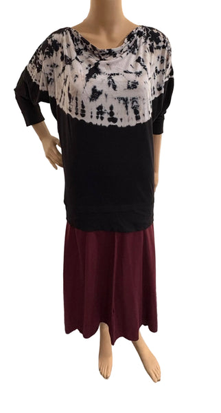 Cowl-Neck Top - Alligator - Black/White