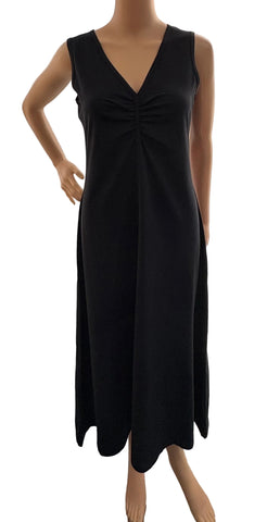 Dress - Pinched V-neck - Solid Black