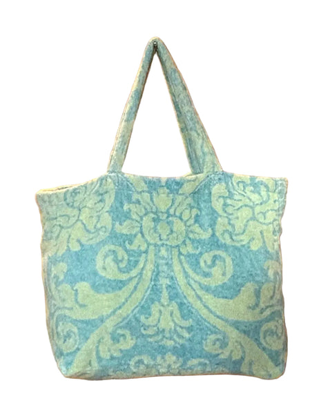 Fresco Towels - Royal Damask - Sky/Lime - Large Tote Bag