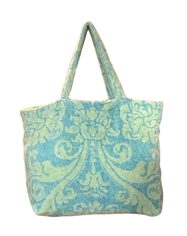 Fresco Towels - Royal Damask - Sky/Lime - Large Tote Bag