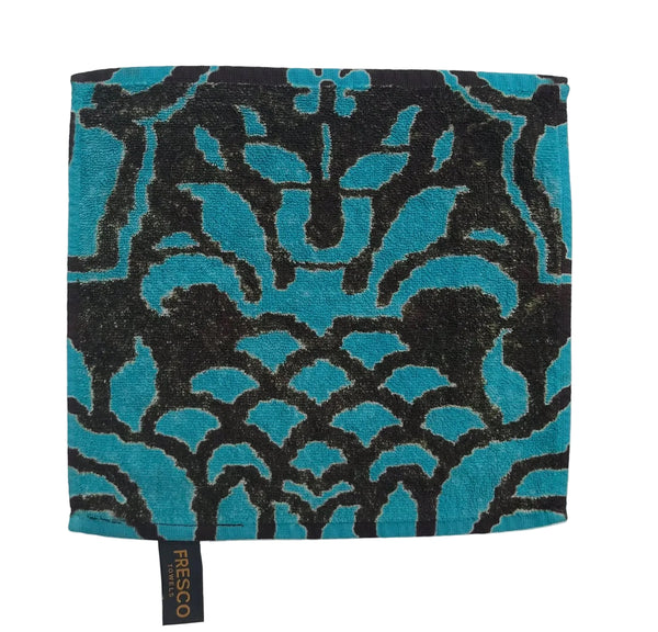 Fresco Towels - Venetian Brocade Cocoa/Turq - Washcloth -