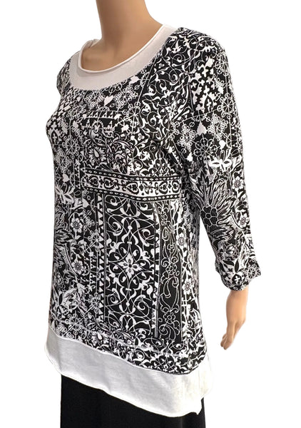 French Lace Layered hem top - Black/White