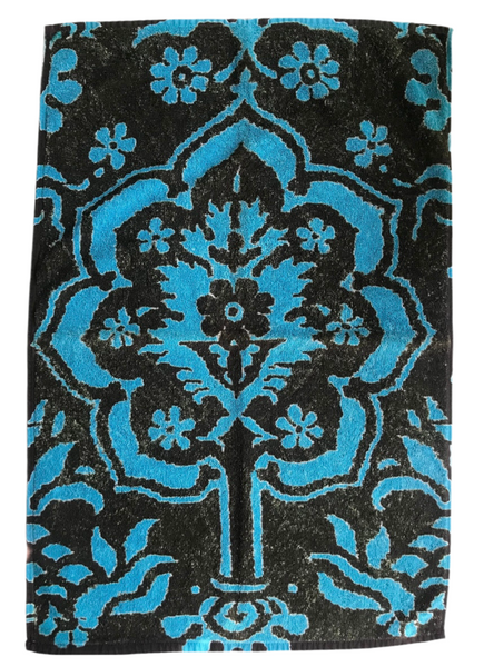 Fresco Towels - Venetian Brocade Turquoise / Brown- Hand Towel