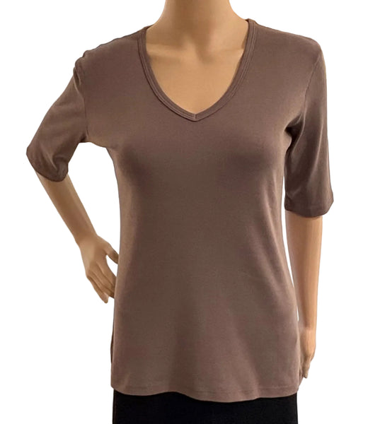 Solid Elbow Sleeves V neck - Moss Brown