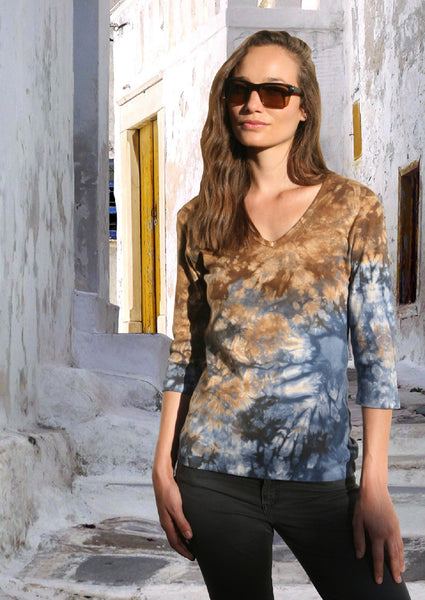 Carrera wash V neck - Indigo/Brown