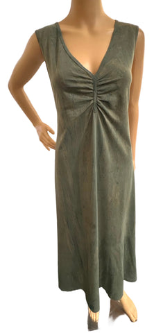 Dress Pinched V-Neck - Vertical Dye - Olive