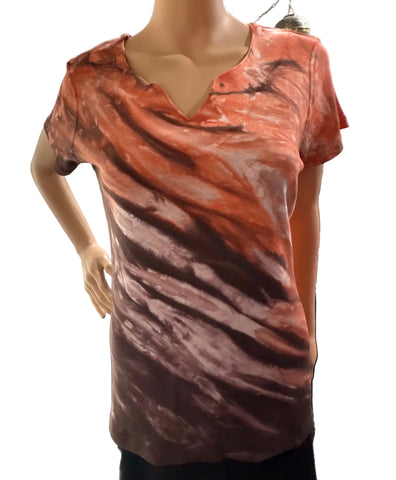 River Wash Split V short sleeves top - Orange/Brown combo