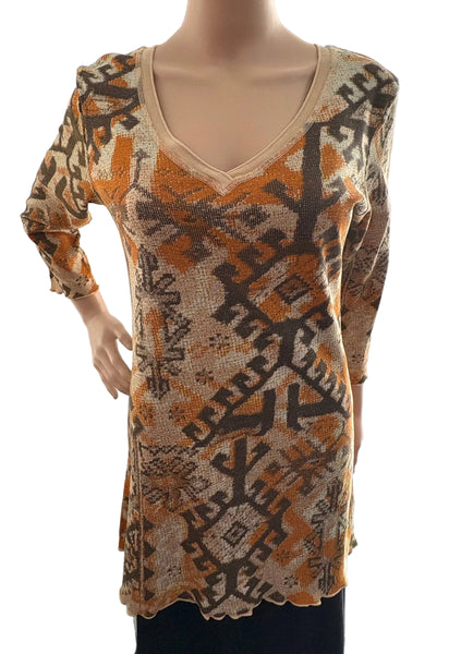 Nomadic Rug V neck Tunic - Brown/Rust/Cream Combo