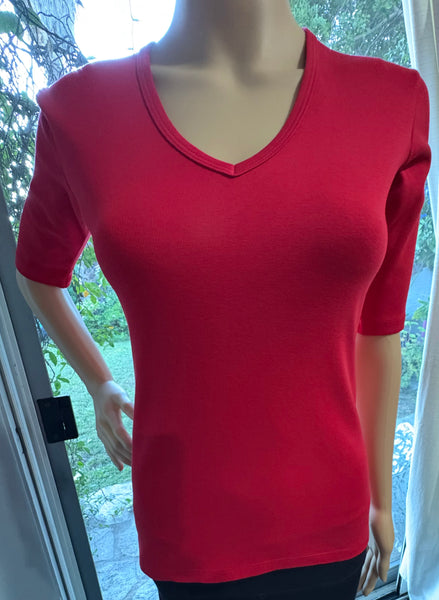 Solid Elbow Sleeves V neck - Red