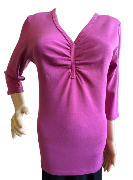 Solid Pinched V-neck Top - Rose