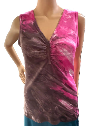 River Wash Pinched V neck - Brown / Fuchsia