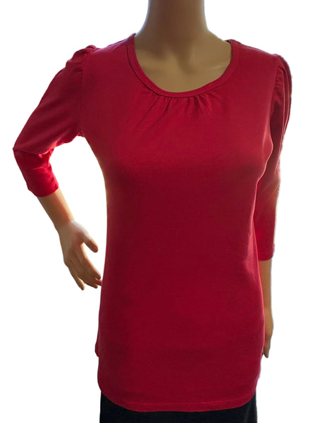 Solid - Round Contraction Neck Top - Red
