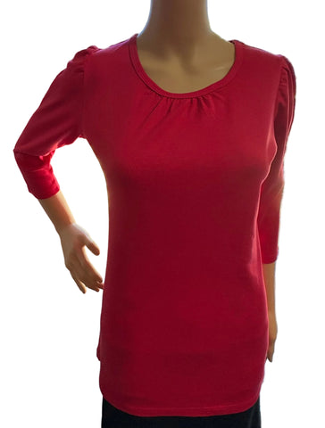 Solid - Round Contraction Neck Top - Red