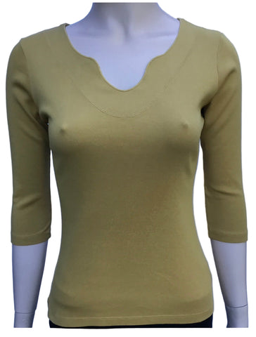 Solid Split V neck top - Curry