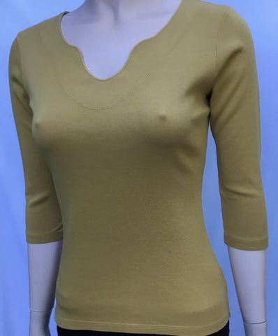 Solid Split V neck top Curry