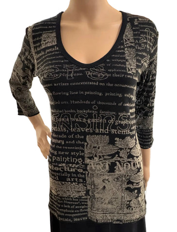 S size only - Art Nouveau V neck - Black