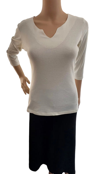 Solid Split V neck top - Ivory
