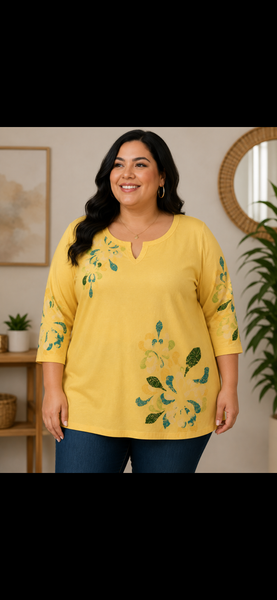 Floral Print - Scoop neck - Yellow