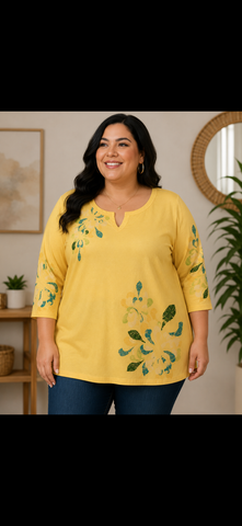 Floral Print - Scoop neck - Yellow