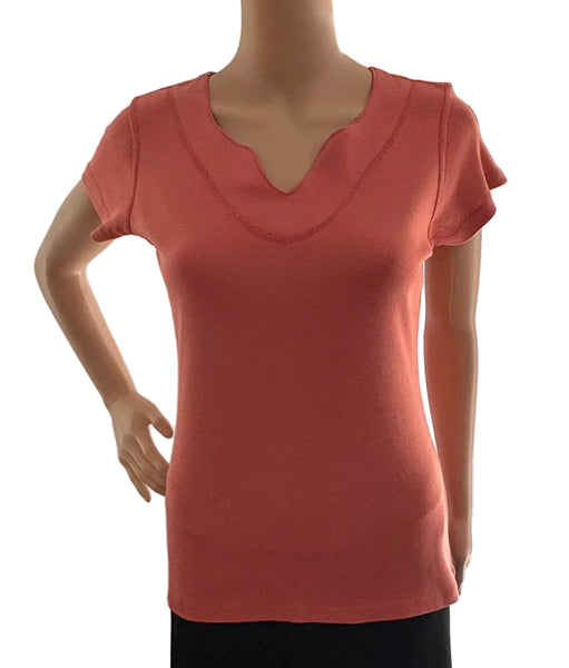 Split V Round-Neck Top - Jiva Orange