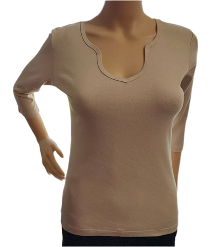 Solid Keyhole neck Top - Beige