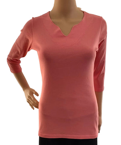 Solid Split V neck top - Coral