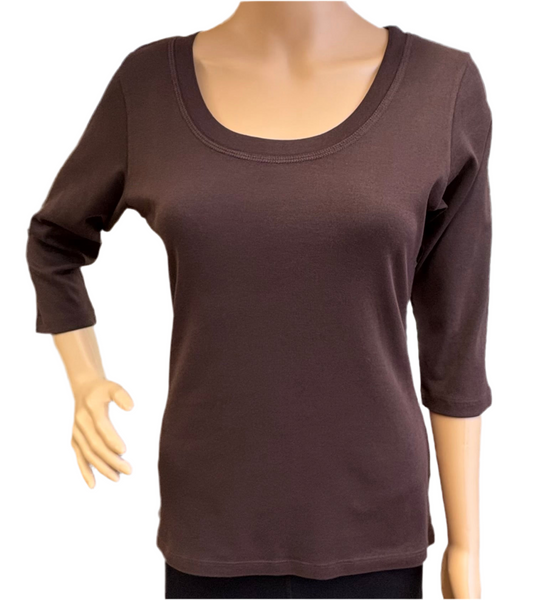 Solid Round-Neck Top - Chocolate