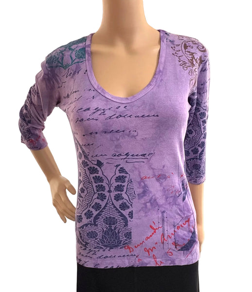 Indigo Damask V neck - Lilac