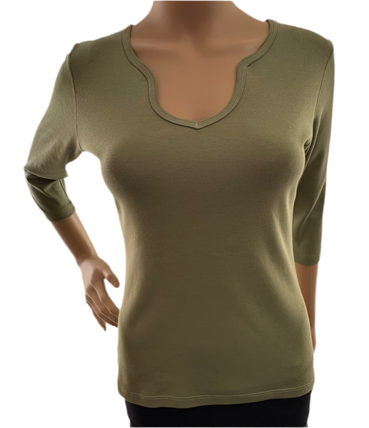 Solid Keyhole neck Top - Olive