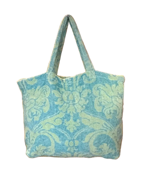 Fresco Towels - Royal Damask - Sky/Lime - Large Tote Bag