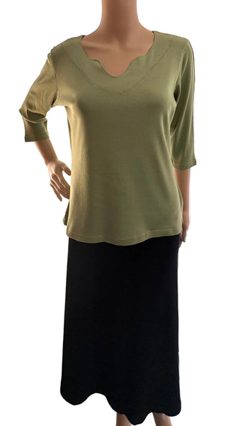 Solid Split V neck top - Celedon