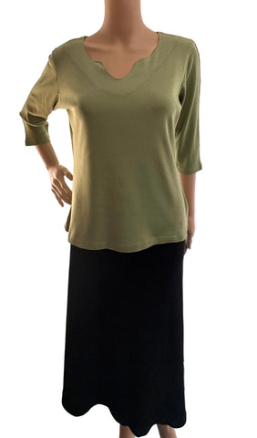 Solid Split V neck top - Celedon