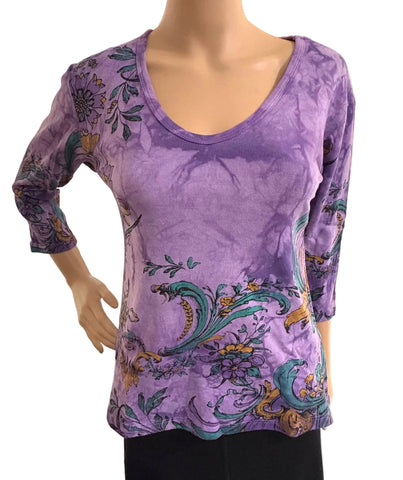 Florentine Flower V neck - Purple Crystal Wash