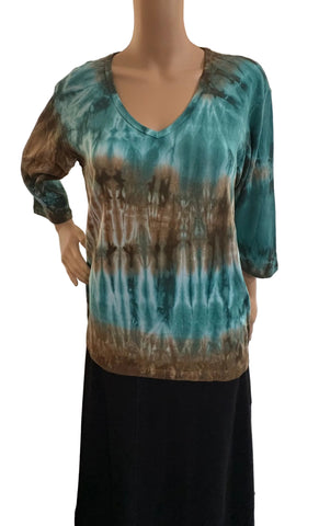 Oak Wash V Neck - Brown/Teal/Taupe