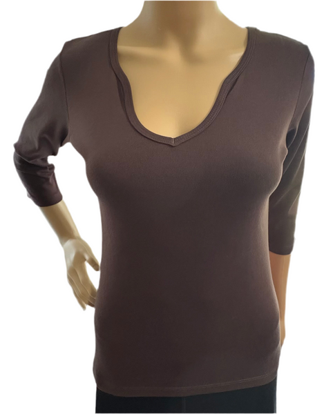 Solid Keyhole neck Top - Coffee Brown